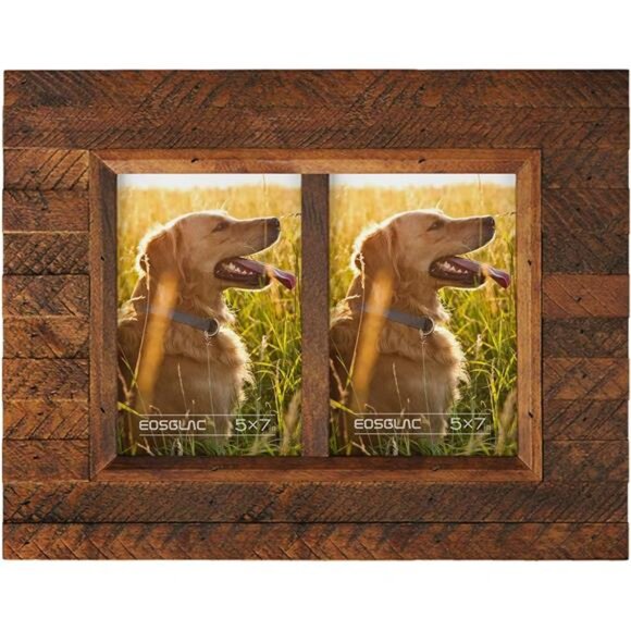 Collage Picture Frame 5x7 2 Openings, Wood Plank Design Photo Frame - Picture 1 of 6